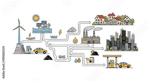 Sustainable energy flow city infrastructure.