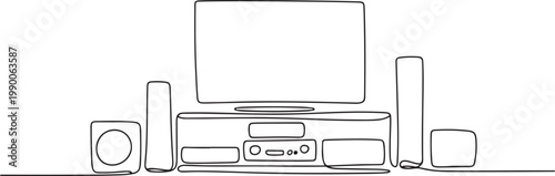 home theater with stereo audio system speaker. Electricity living room gadget concept. one line art icon drawing vector