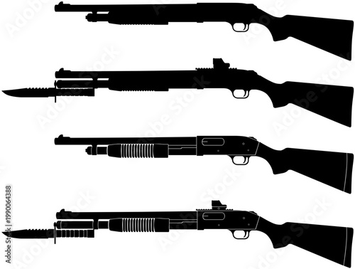 Shotgun silhouette pack with and without attachments vector illustration