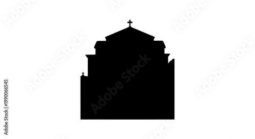 Black silhouette of a historic church building isolated on white