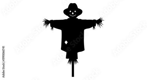 Spooky Halloween scarecrow silhouette with jack o lantern face