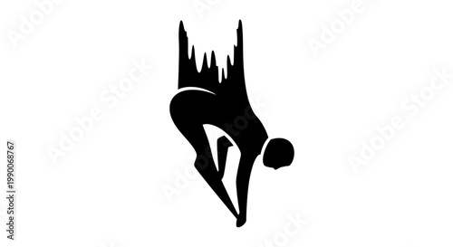 Minimalist silhouette of a person diving into the unknown