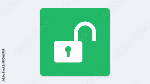 A green square icon with an open white lock symbolizes security and freedom.