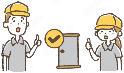 配達完了（OKポーズ）の配送スタッフのイラスト / Delivery Completed OK Gesture Illustration.