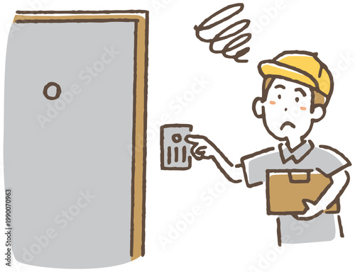 不在で困る配達員のイラスト。/ Failed Delivery No Recipient Illustration.