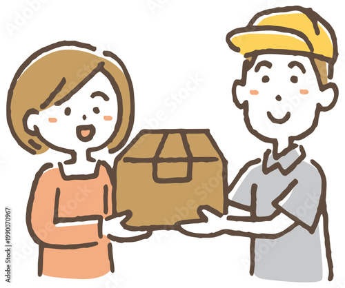 荷物を届ける配達員のイラスト。/ Courier Delivering Parcel  Illustration.