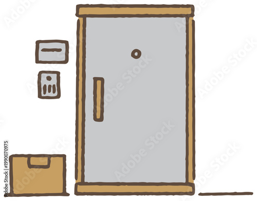 置き配（非対面配達）のイラスト。 / Contactless Delivery Package at Door Illustration.