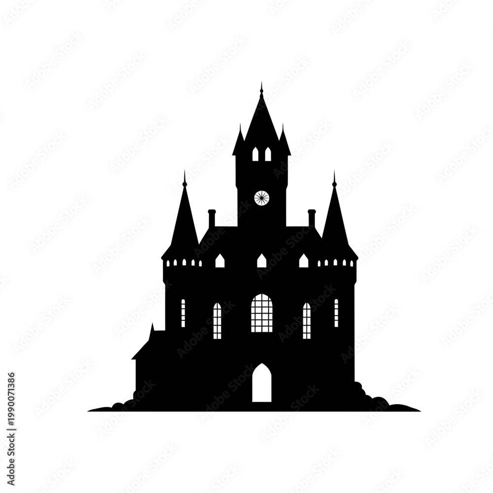 Obraz premium Medieval gothic castle silhouette vector illustration on white
