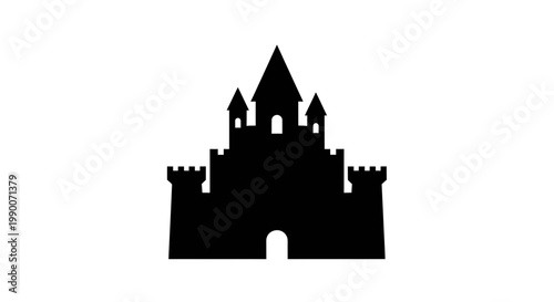 Medieval castle silhouette illustration on white background