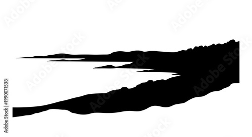 Black silhouette of rugged coastline and rocky shore vector
