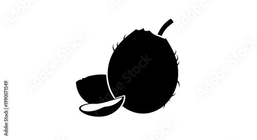 Coconut fruit silhouette with cracked pieces vector illustration