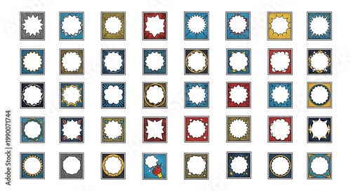 Comic book speech bubbles and explosion frame icons set