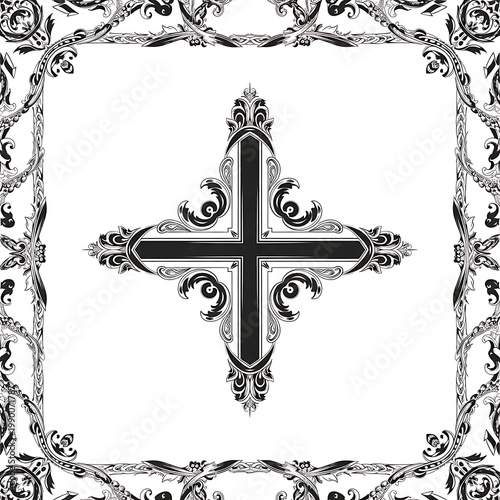 Ornate Baroque Style Cross and Scrollwork Frame Illustration