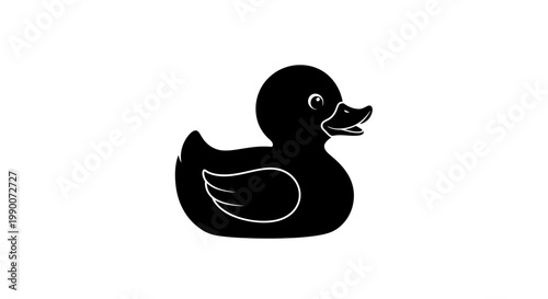 Black rubber duck silhouette vector icon isolated on white