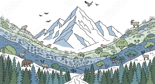 Snowy Mountain Peak Landscape View High.