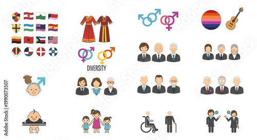Diverse People Equality Symbols Icons.