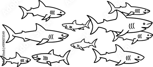 Shark icon set in thin line style
