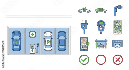 Electric vehicle charging station icons.