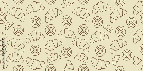 doodle bakery pattern background. bread seamless pattern background. bakery theme pattern. Bread pattern for shop background. 