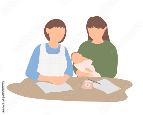 母子手帳を使った育児相談シーン