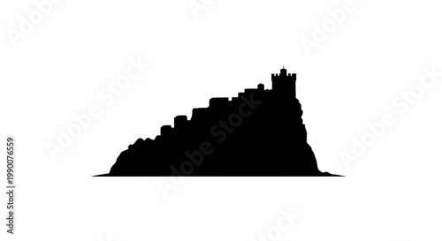 Medieval castle silhouette on a rocky cliff vector illustration