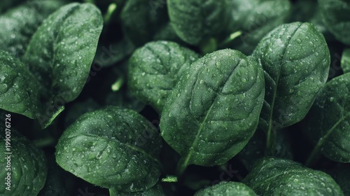 Close up of fresh green spinach leaves.