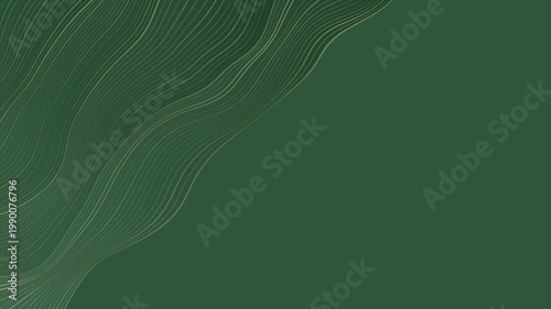 Green abstract background with golden wavy pattern. Art deco ornament motion design. Seamless loop. Video animation Ultra HD 4K 3840x2160