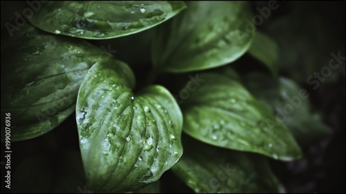 Close-up of green leaves with water droplets.