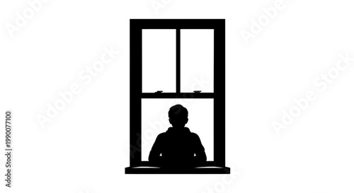 Silhouette of a person looking out of a window illustration