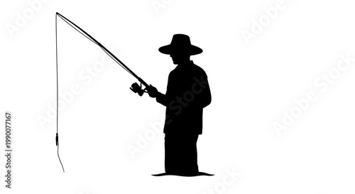 Fisherman with fishing rod silhouette vector illustration