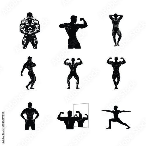 Aesthetic Bodybuilding Muscle Flexing Silhouettes Classic Physique and Posing Routine Art