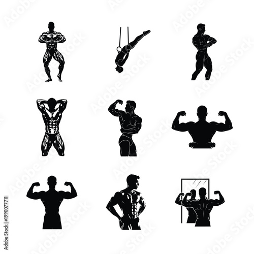 Elite Bodybuilding and Muscle Display Silhouettes Back Double Bicep, Most Muscular, and Physique Poses