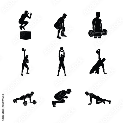Elite Powerlifting and Heavy Barbell Deadlift Silhouettes Maximum Strength Performance Art