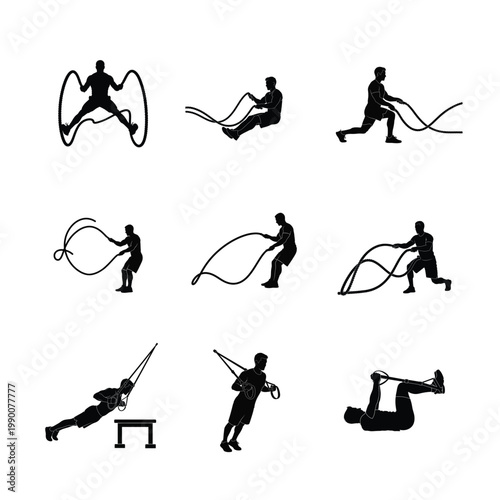 Extreme Urban Parkour and Obstacle Jump Silhouettes Free Running Action and Athletic Agility Graphics