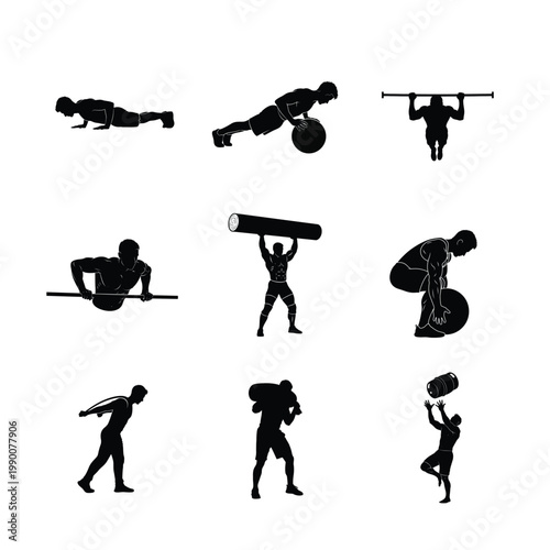 Heavy Barbell Overhead Press and Lifting Silhouettes Powerlifting Strength and Shoulder Muscle Building