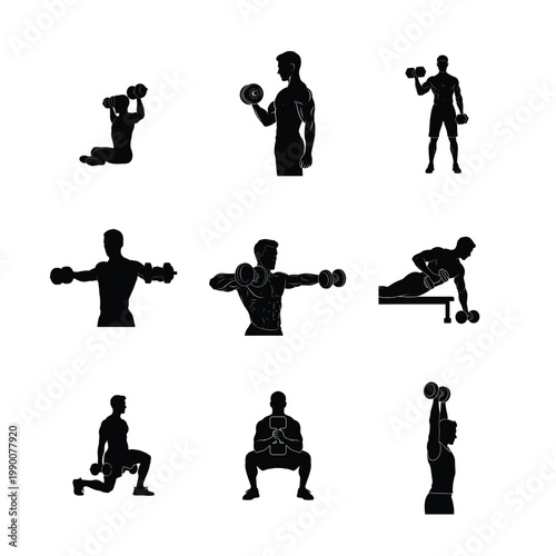 Heavy Lifting and Sumo Squat Performance Silhouettes Powerlifting and Muscle Strength Icons