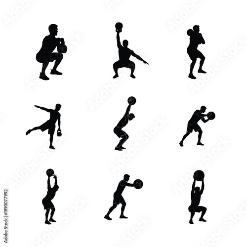 Lower Body Lunges and Squat Progression Silhouettes Leg Day Exercises and Athletic Strength Poses