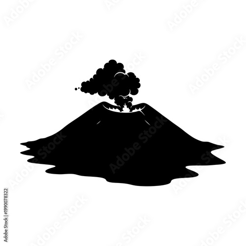 Erupting volcano silhouette with smoke and ash plume illustration