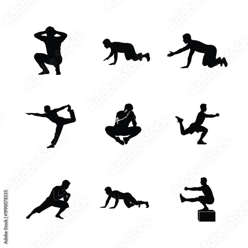 Track and Field Athletics Running Silhouettes Sprinting, Hurdling, and Starting Block Action Poses