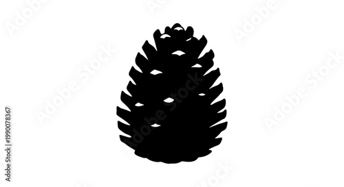 Black pinecone silhouette isolated on white background