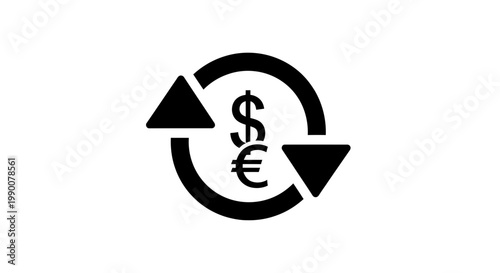 Currency exchange icon with dollar and euro symbols in circle arrows