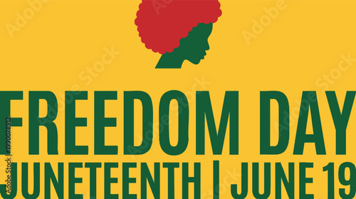 Juneteenth Freedom Day illustration celebrating African American history and emancipation on June 19 with silhouette of a woman and Pan-African colors