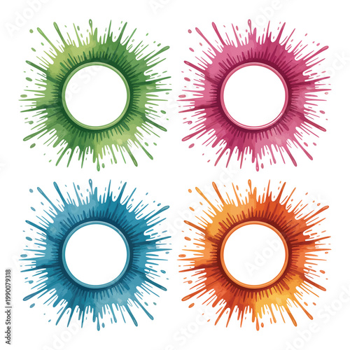 Circular abstract paint splatters with transparent center for design elements