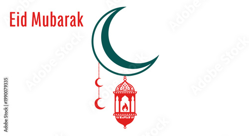 Eid Mubarak celebration with crescent moon lantern
