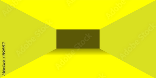 Bright yellow tunnel perspective with dark square opening in the distance, abstract background