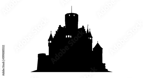 Medieval castle silhouette illustration on white background