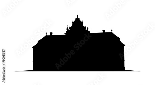 Silhouette of a Large Ornate Palace Architecture on White Background