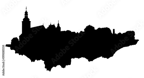 Black silhouette of a medieval town on a floating island vector