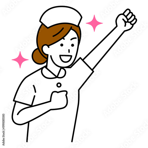 ガッツポーズで喜ぶ女性看護師