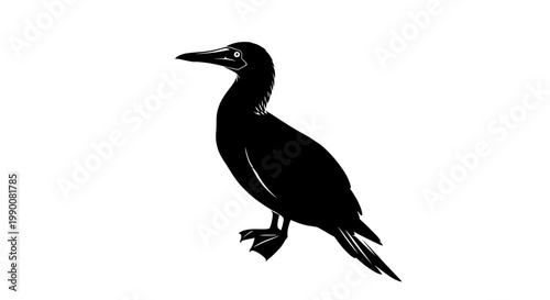 Black silhouette vector illustration of a standing booby seabird